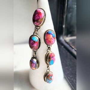 SOLD ! NATIVE Stamped And Signed "F"  Pink and Blue Mohave Earrings